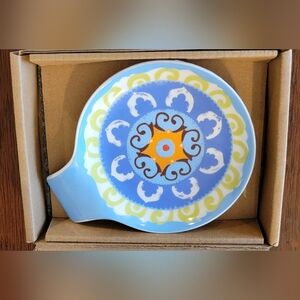 Hand-Painted Porcelain Spoon Rest | 4.5” | Floral Blue Design | New